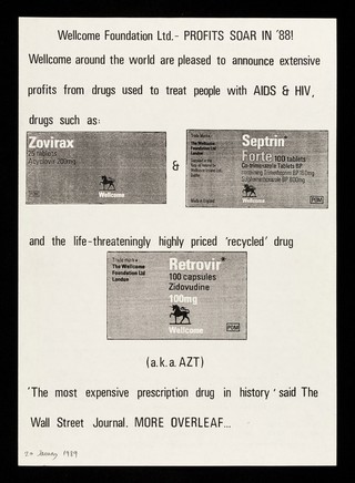 Wellcome Foundation Ltd. : profits soar in '88!' / ACT-UP, the AIDS Coalition To Unleash Power.