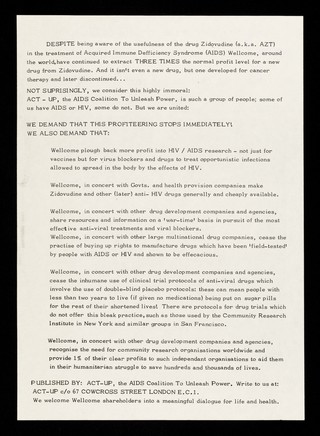 Wellcome Foundation Ltd. : profits soar in '88!' / ACT-UP, the AIDS Coalition To Unleash Power.