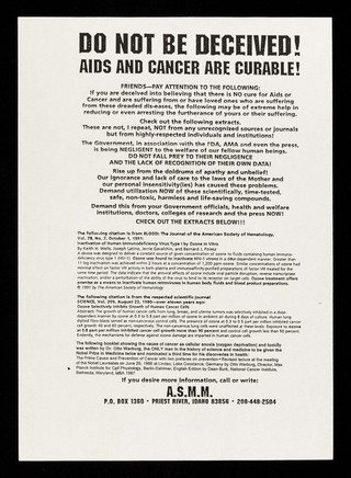 Do not be deceived! : AIDS and cancer are curable! / A.S.M.M.