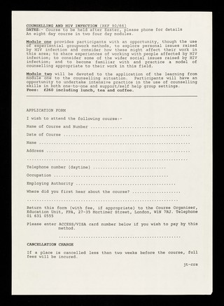 Some 1990 courses / Family Planning Association Education Unit.