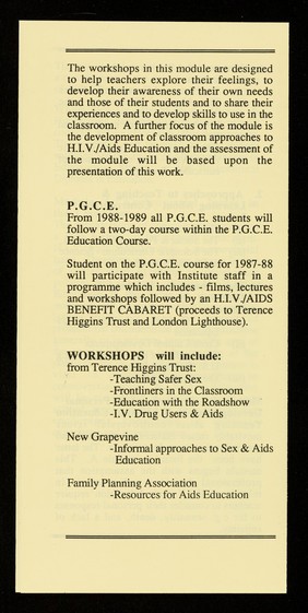 H.I.V./AIDS education at the Institute of Education, University of London.