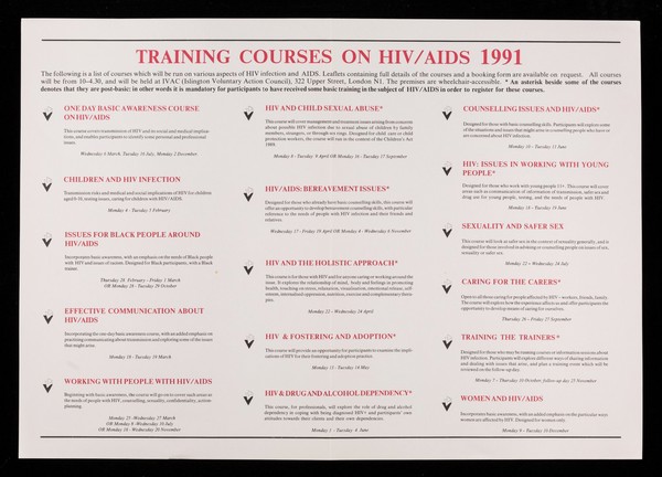 Training courses on HIV / AIDS 1991 / PACE, Project for Advice, Counselling & Education.