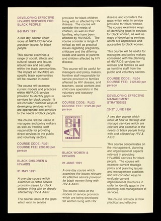 Training courses may-August 1991 / Black HIV/AIDS Network.