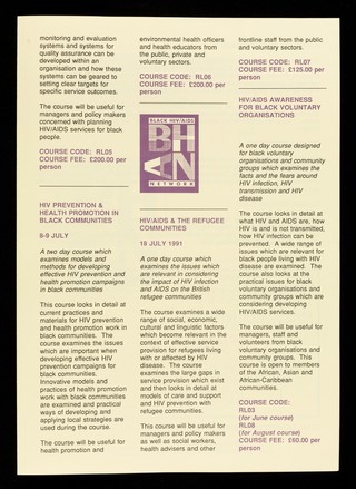 Training courses may-August 1991 / Black HIV/AIDS Network.