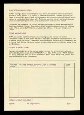 Training courses may-August 1991 / Black HIV/AIDS Network.