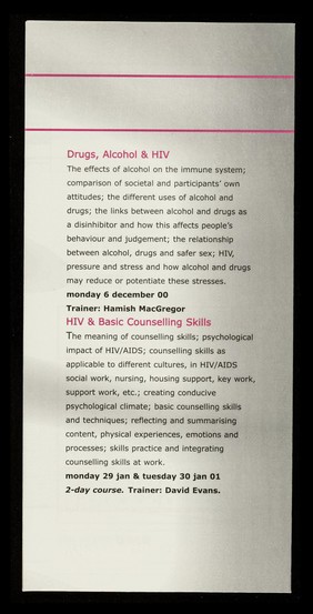 Training programme 2000/2001 : courses on HIV / AIDS and lesbian & gay issues in mental health / PACE, Project for Advice, Counselling & Education.