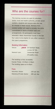 Training programme 2000/2001 : courses on HIV / AIDS and lesbian & gay issues in mental health / PACE, Project for Advice, Counselling & Education.