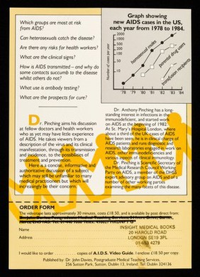 A.I.D.S. : the virus, its clinical features, transmission and prevention : a video guide to the disease for doctors and health workers / Dr. Anthony Pinching, D.Phil, MRCP, senior lecturer in clinical immunology, St. Mary's Hospital, London.