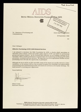 Dear Colleague : Effective purchasing of HIV/AIDS-related services ... / Hilary Curtis, Executive Director.