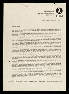 Dear Friends : I am wrinting to inform you about the activities we are organizing for women as part of the IX International Conference on AIDS to be held in Berlin next June ... / Mabel Bianco, Coordinator, International AIDS Women's Caucus/IAS.