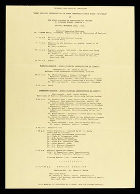 International medical symposium : "Early intervention in human immunodeficiency virus infection" at the Royal College of Physicians of Ireland, 6, Kildare Street, Dublin 2 : Friday, November 30th, 1990.