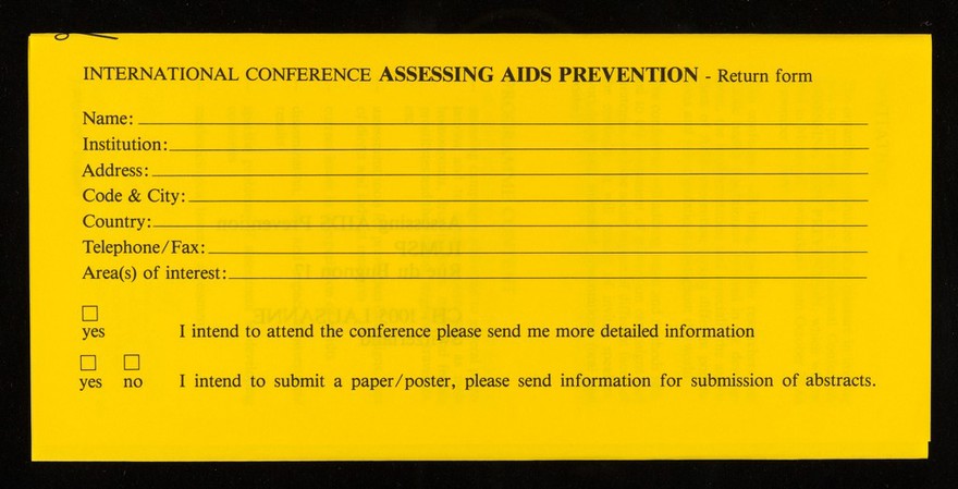October 29 - November 1, 1990, Montreux, Switzerland : First announcement : Assessing AIDS prevention : international conference / Department of Social and Preventive Medicine, University of Lausanne.