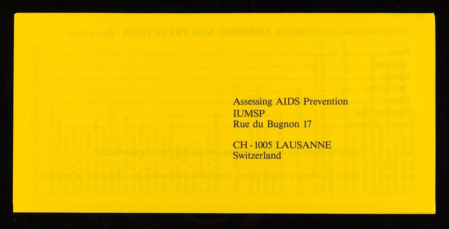 October 29 - November 1, 1990, Montreux, Switzerland : First announcement : Assessing AIDS prevention : international conference / Department of Social and Preventive Medicine, University of Lausanne.