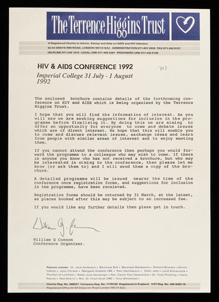 HIV & AIDS conference 1992 : Imperial College 31 July - 1 August 1992 / William G. Connon, conference organiser.