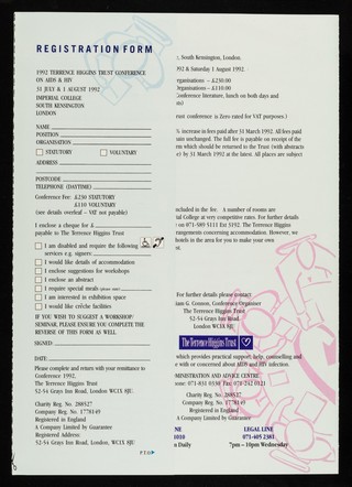 HIV & AIDS conference '92 : Imperial College London 31 July - 1 August 1992 : the conference will provide an opportunity to advance the current thinking on HIV and AIDS work / The Terrence Higgins Trust.