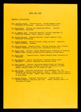 Drugs and AIDS : 9.30 a.m. - 4.30 p.m. Wednesday, 17th May, 1989 : Royal College of Physicians, 9 Queen Street, Edinburgh, EH2 1JQ.