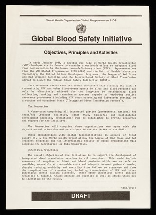 Global blood safety initiative : objectives, principles and activities / World Health Organization Global Programme on AIDS.