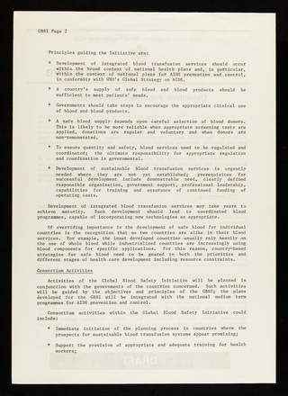 Global blood safety initiative : objectives, principles and activities / World Health Organization Global Programme on AIDS.