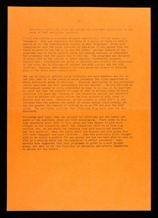 Educating teeenagers on AIDS : background paper for "The implications of AIDS for children in care" seminar 14 May 1987 / Dr. Colin Griffiths.