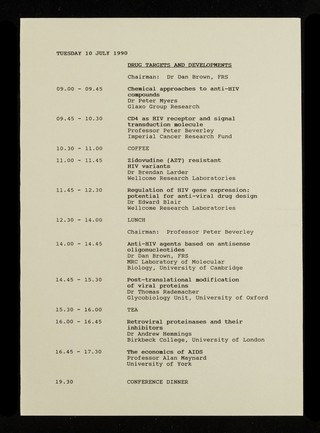 Molecular approaches to the therapy of HIV infection : a residential meeting at Robinson College, Cambridge : Monday - Wednesday 9-11 July 1990 / convened by Dr. B.C.L. Walker for The Society for Drug Research.