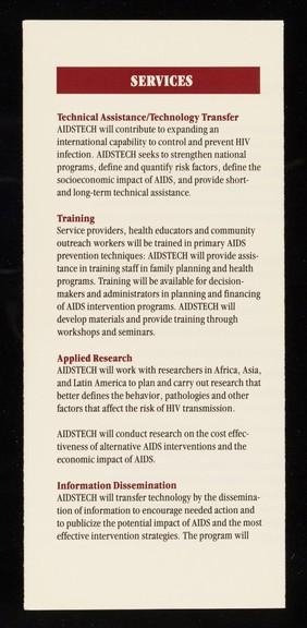 AIDSTECH : technical interventions for the containment of AIDS / Family Health International.