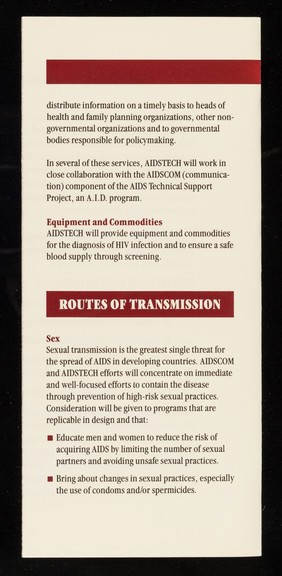 AIDSTECH : technical interventions for the containment of AIDS / Family Health International.