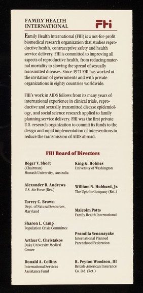 AIDSTECH : technical interventions for the containment of AIDS / Family Health International.