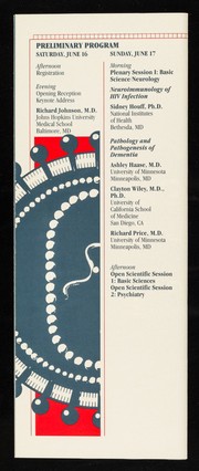 Neurological & neuropsychological complications of HIV infection : update 1990 : a satellite conference prior to the VI International Conference on AIDS : June 16-19, 1990 Monterey, California, USA : Monterey Convention Center and Monterey Sheraton Hotel, Monterey, California.