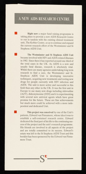 St. Stephens AIDS Research Appeal : the "STAR appeal" for a new AIDS research centre : for the practical application of state-of-the-art technology and research into the treatment of AIDS / St. Stephens AIDS Trust.