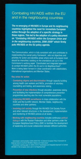 The European Union against HIV/AIDS : leaflet / European Commission Community Research.