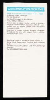 HIV/AIDS : "a ready guide" to services and facilities currently available in Lothian / published by Regional AIDS Group, printed by Lothian Regional Council.