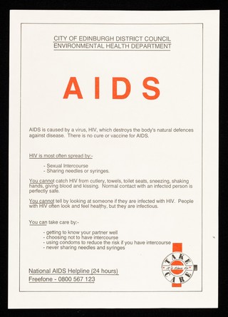 AIDS / City of Edinburgh District Council, Environmental Health Department.