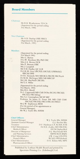 Annual report 1988-89 : 'putting patients first' / Lothian Health Board ; R. Bruce Weatherstone TD CA Chairman ; Winston J. Tayler BSc AHSM General Manager.
