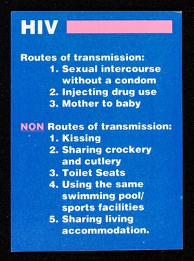 HIV : routes of transmission ... NON routes of transmission ... saliva ... / Lothian Health Health Education Department.