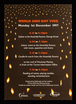 World AIDS Day : Monday 1st December 1997 / organised by Edinburgh and the Lothians Word AIDS Day Planning Group ; funded by Lothian Health and The City of Edinburgh Council ; Crusaid Scotland.
