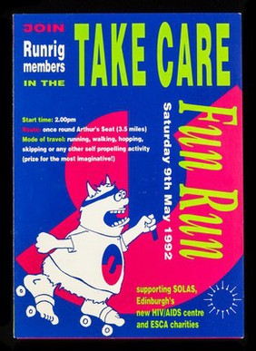 Join Runrig members in the Take Care Fun Run : Saturday 9th May 1992 : supporting SOLAS, Edinburgh's new HIV/AIDS centre and ESCA charities.