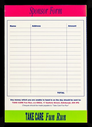 Join Runrig members in the Take Care Fun Run : Saturday 9th May 1992 : supporting SOLAS, Edinburgh's new HIV/AIDS centre and ESCA charities.