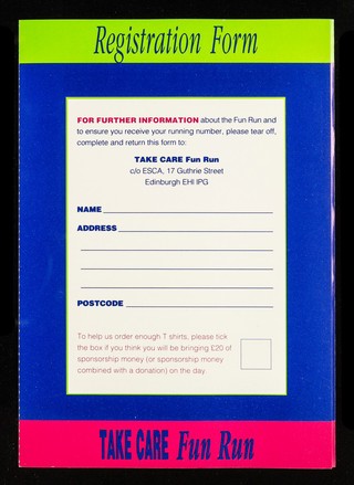 Join Runrig members in the Take Care Fun Run : Saturday 9th May 1992 : supporting SOLAS, Edinburgh's new HIV/AIDS centre and ESCA charities.