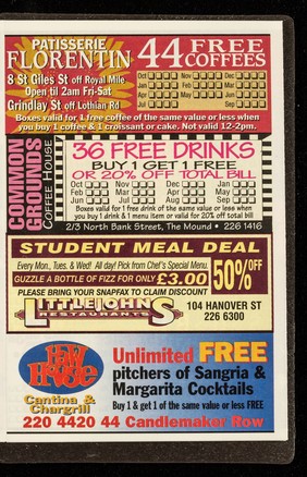 SNAPfax 1997 1998 : student Edinburgh : over 800 free drinks : be here now : Woolpack ; d'ya know what I mean? / SNAPfax.