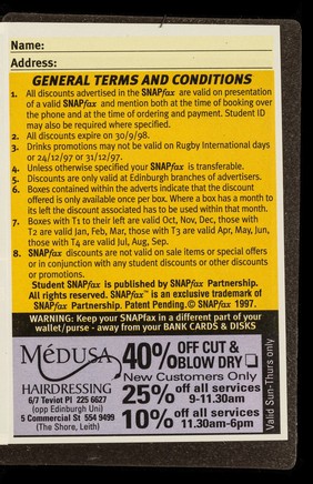 SNAPfax 1997 1998 : student Edinburgh : over 800 free drinks : be here now : Woolpack ; d'ya know what I mean? / SNAPfax.