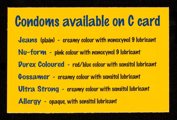 What is a C-Card? : C card is a plastic card, with which you can get free condoms from various pick-up points / Edinburgh Healthcare NHS Trust, Take Care campaign (Lothian Health Promotion Department).