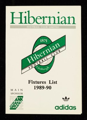 Hibernian Football Club Limited : fixtures list 1989-90 : main sponsor Frank Graham Group.