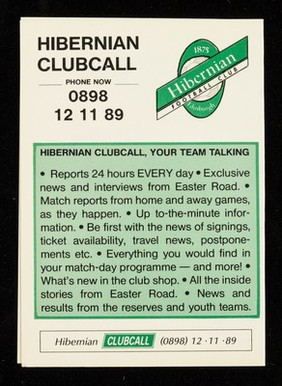 Hibernian Football Club Limited : fixtures list 1989-90 : main sponsor Frank Graham Group.