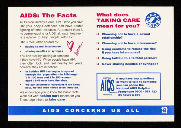 AIDS: the facts ... : What does Taking Care mean for you? / Lothian Health Board.