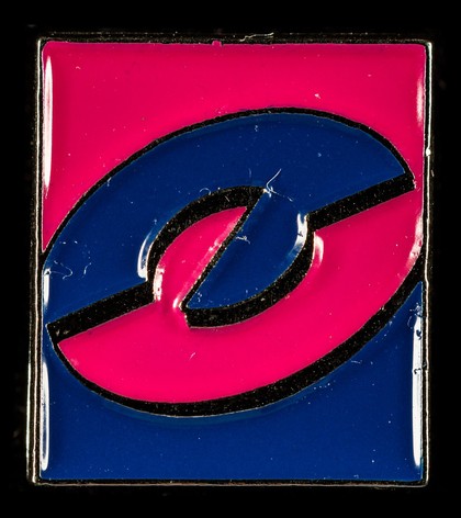 [Rectangular Taking Care campaign symbol pin badge].