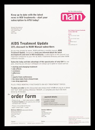 AIDS Treatment Update : 15% discount to NAM Manual subscribers / NAM.