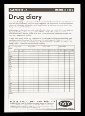 Drug diary : factsheet 47 October 2000 / NAM, National AIDS Manual.