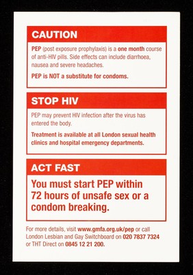 Act fast and PEP can stop HIV / Terrence Higgins Trust ; funded by the Pan-London HIV Prevention Programme.