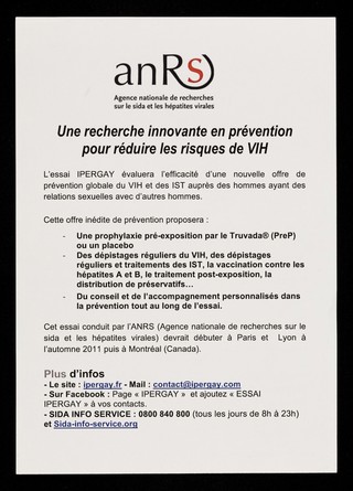 Une recherche innovante en prévention pour réduire les risques de VIH ... : IPERGAY : Pourquoi? Pour qui? Pour vous? / ANRS, IPERGAY.