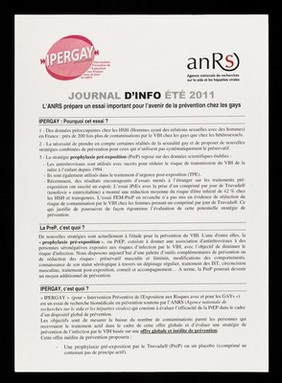Journal d'info Été 2011 : L'ANRS prépare un essai important pour l'avenir de la prévention chez les gays / ANRS, IPERGAY.